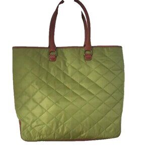 J. Crew Quilted Olive Green Nylon Leather Packable Purse Bag Tote